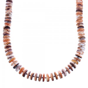 Orange And Purple Oyster Shell Sterling Silver Navajo Bead Necklace AX100278