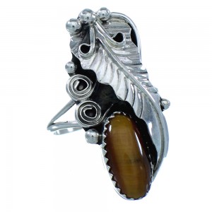 American Indian Genuine Sterling Silver Navajo Tiger Eye Leaf Ring Size 5-1/2 RX118119