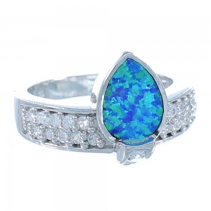 Blue Opal Inlay Sterling Silver Ring Size 8-3/4 Jewelry AS51608