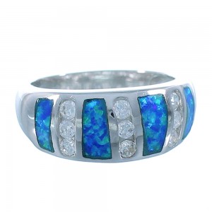 Sterling Silver Blue Opal Inlay Jewelry Ring Size 7-1/4 DS49358