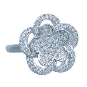 Sterling Silver Cubic Zirconia Flower Ring Size 6-3/4 AS55001