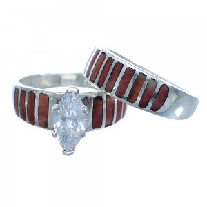 Sterling Red Oyster Shell Wedding Band Ring Set Size 5-1/4 NS40774