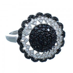 White And Black Cubic Zirconia And Sterling Silver Ring Size 6 AS54926