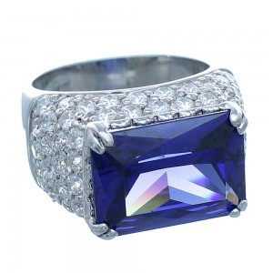 Cubic Zirconia And Tanzanite Sterling Silver Southwestern Ring Size 5 AX71373