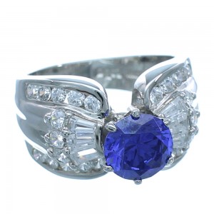 Sterling Silver Cubic Zirconia And Tanzanite Jewelry Ring Size 7 AX71391