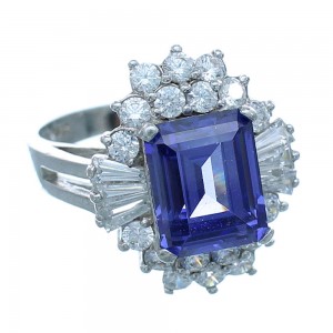 Silver Cubic Zirconia And Tanzanite Southwestern Ring Size 7 AX71395