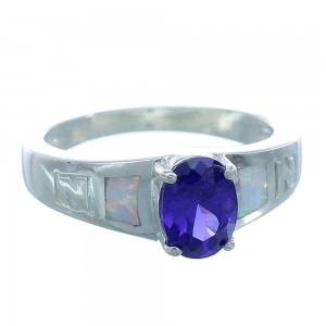 Amethyst And Opal Sterling Silver Ring Size 5-1/2 EX51999