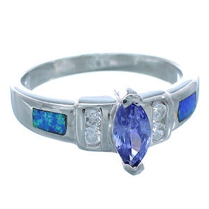 Tanzanite And Blue Opal Inlay Sterling Silver Ring Size 6-3/4 DS49784