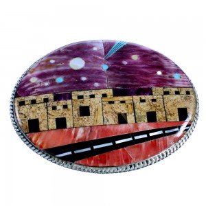 Multicolor Native American Village Design Belt Buckle PS70780