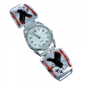 Silver Red Oyster Shell Multicolor Eagle Watch Jewelry NS38078