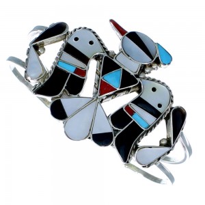 Sterling Silver Multicolor Zuni Thunderbird Cuff Bracelet SX107492