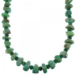 Genuine Sterling Silver Navajo Turquoise And Green Agate Bead Necklace SX108111