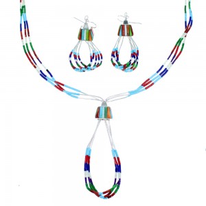 Liquid Sterling Silver Multicolor Southwest Necklace And Earrings Set SX108141