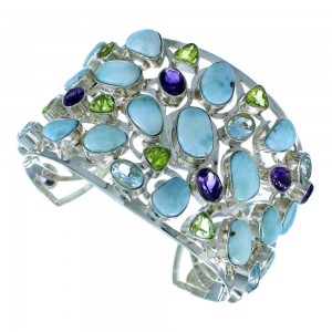 Gem Stone Authentic Silver Multicolor Cuff Bracelet GS57416