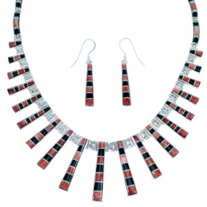 Multicolor Inlay Southwestern Silver Link Necklace Set PX37181