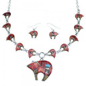 Native Mesa Design Bear Multicolor Link Necklace Earrings PX37978