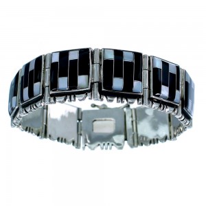 Black Jade Mother of Pearl Inlay Jewelry Silver Link Bracelet BW71259