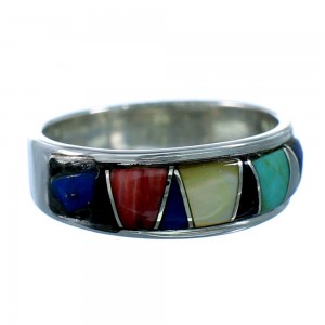Sterling Silver Multicolor Inlay Southwest Ring Size 6 RX108519