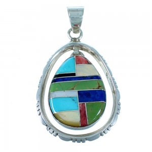 Sterling Silver Southwestern Multicolor Inlay Jewelry Pendant PX30129