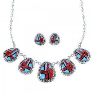 Southwest Silver Multicolor Jewelry Link Necklace Earrings Set PX37800