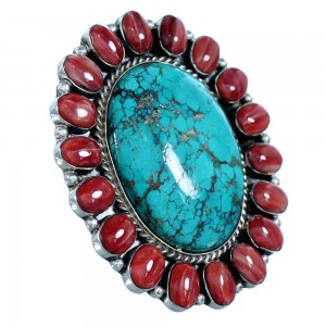 Turquoise Red Oyster Shell Sterling Silver Ring Size 6-3/4 RS35898