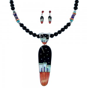 Multicolor Pueblo Design Necklace Earrings Pendant PX35183