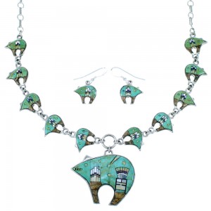 Multicolor Bear Native American Mesa Design Link Necklace Set PX36757