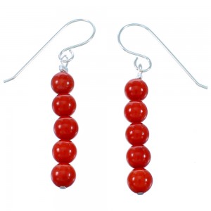 Genuine Sterling Silver Coral Bead Hook Dangle Earrings SX110000