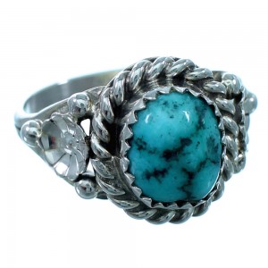 Navajo Sterling Silver Flower Turquoise Ring Size 8-1/2 SX110217