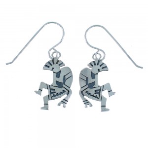 Sterling Silver Overlay Navajo Kokopelli Hook Dangle Earrings SX110738