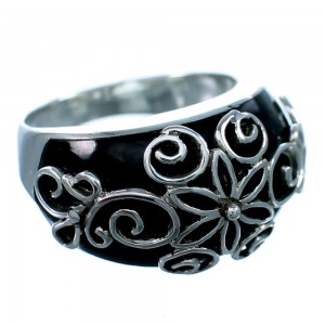 Southwest Silver and Jet Ring Size 5-1/2 YS60942