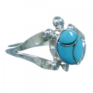 Turquoise Inlay Navajo Sterling Silver Turtle Ring Size 8 LX112783