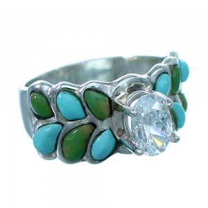 Sterling Silver Turquoise Inlay Cubic Zirconia Ring Size 6-1/4 LX113066