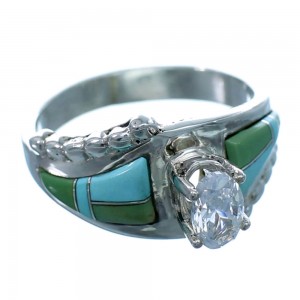 Sterling Silver Turquoise Inlay Cubic Zirconia Ring Size 6-1/2 LX113108