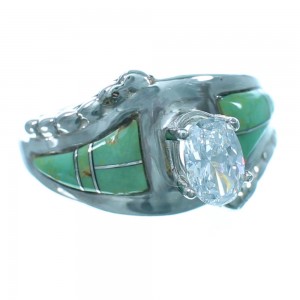 Cubic Zirconia Sterling Silver Turquoise Inlay Ring Size 5-3/4 LX113107