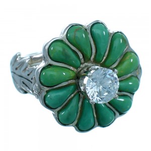 Cubic Zirconia Turquoise Inlay Flower Leaf Sterling Silver Ring Size 5-1/2 LX113174