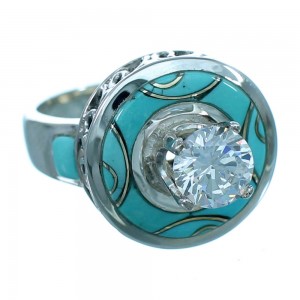 Turquoise Cubic Zirconia Sterling Silver Ring Size 5-3/4 LX113238