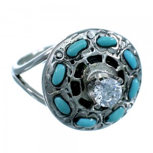 Cubic Zirconia Genuine Sterling Silver Turquoise Inlay Ring Size 6-1/2 LX113251