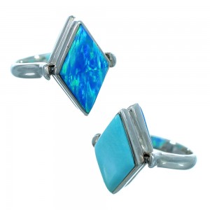 Blue Opal Turquoise Reversible Sterling Silver Ring Size 5-1/2  LX113273