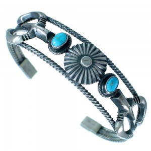 Old Pawn Style Sterling Silver Navajo Turquoise Naja Cuff Bracelet LX113706