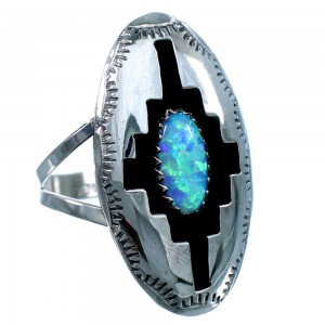 Genuine Sterling Silver Blue Opal Navajo Indian  Ring Size 8-1/4  LX113997