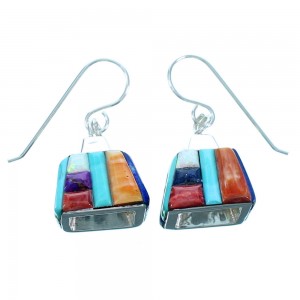 Sterling Silver Southwestern Multicolor Inlay  Hook Dangle Earrings LX114033