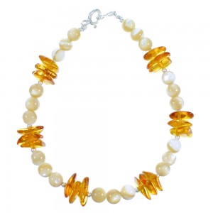 Sterling Silver Amber And Pineapple Jasper Bead Bracelet SX114160