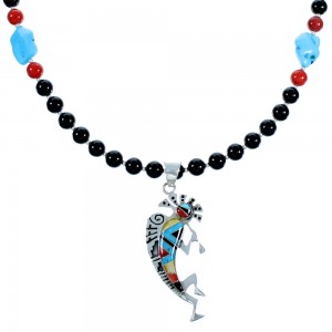 Multicolor Sterling Silver Kokopelli Southwest Bead Necklace Pendant Set RX114173