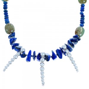 Sterling Silver Lapis And Turquoise Southwest Warrior Bead Necklace LX114221