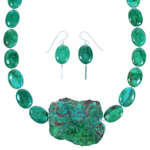 Chrysocolla Sterling Silver Bead Necklace Earrings Set RX114232