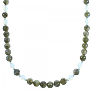 Labradorite Opalite Genuine Sterling Silver Southwest Bead Necklace RX114375