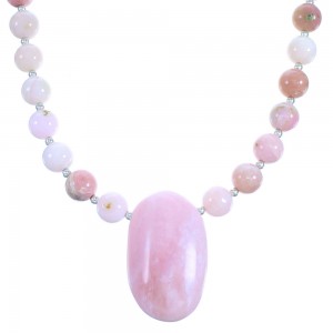 Pink Opal Agate Southwestern Sterling Silver Bead Necklace LX114432