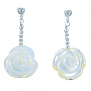Mother Of Pearl And Sterling Silver Flower Bead Post Dangle Earrings RX114466