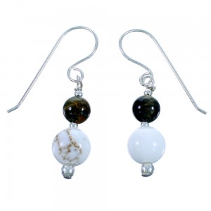 Sterling Silver Tiger Eye Wild Horse Bead Hook Dangle Earrings RX114474